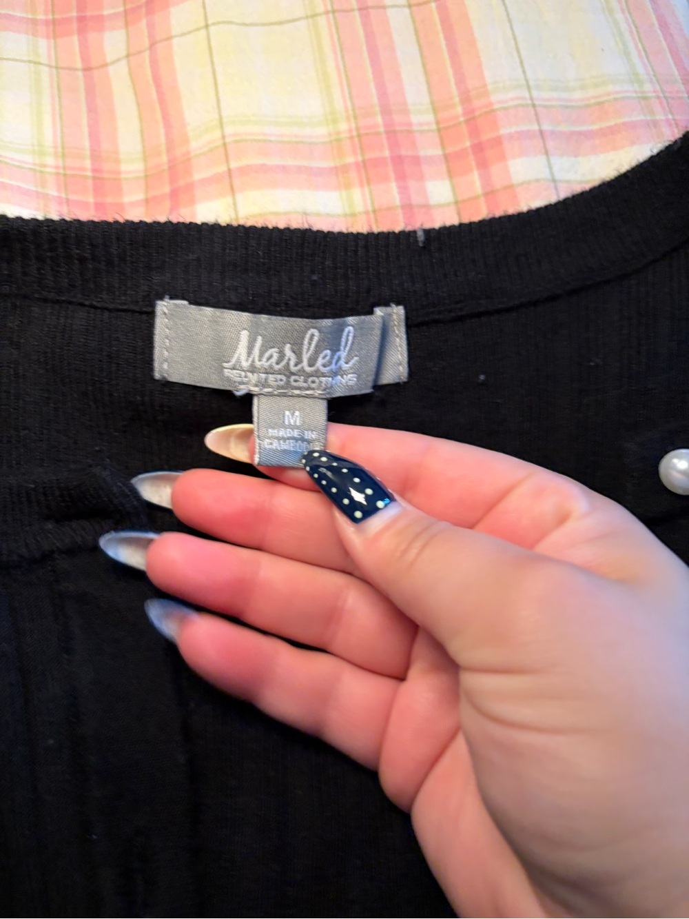 Marled Black Ribbed Pearl-Button Cardigan - Picture 2 of 4